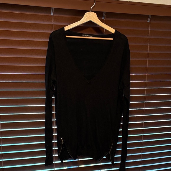 Central Park West Tops - Central Park West Black V-Neck Long Sleeve Top